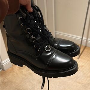 All Saints Black Combat Moto Boots with Lug Sole